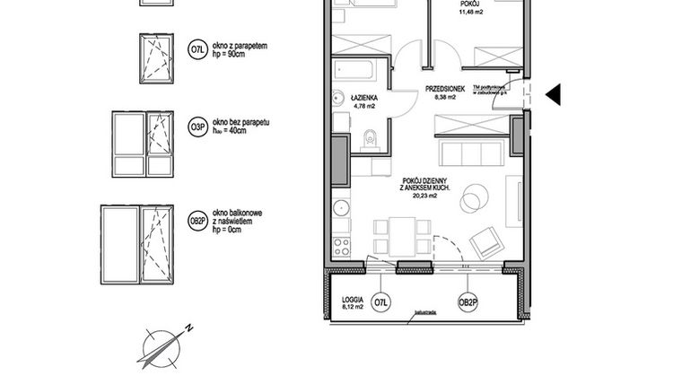Rzut - Mieszkanie na sprzedaż 3 pokoje o powierzchni 56,13 m² - numer D.1.9.5 w Rumia Centralna