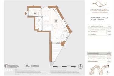 Rzut - Mieszkanie na sprzedaż 1 pokój o powierzchni 55,38 m² - numer A.1.1 w Portico Marina
