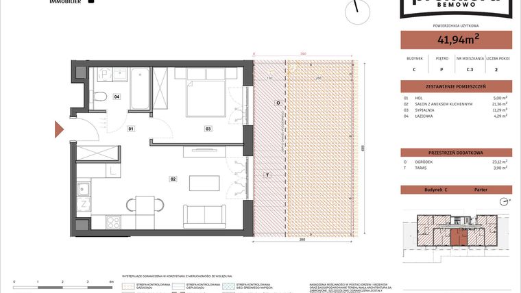 Rzut - Mieszkanie na sprzedaż 2 pokoje o powierzchni 41,94 m² - numer C.03 w Premiera Bemowo
