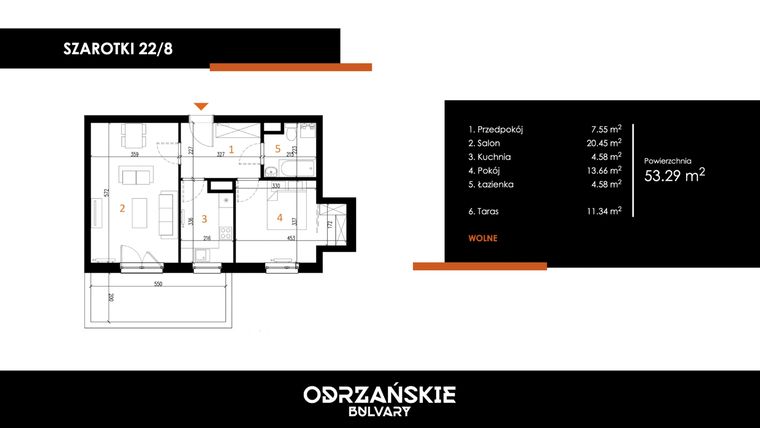 Rzut - Mieszkanie na sprzedaż 2 pokoje o powierzchni 53,29 m² - numer 22/8 w Odrzańskie Bulvary