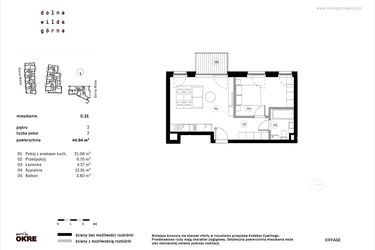 Rzut - Mieszkanie na sprzedaż 2 pokoje o powierzchni 44,94 m² - numer C.21 w Dolna Górna Wilda