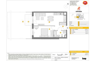 Rzut - Mieszkanie na sprzedaż 2 pokoje o powierzchni 41,08 m² - numer B.4 w Osiedle Rapsodia etap 2
