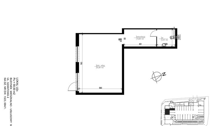 Rzut - Lokal użytkowy na sprzedaż 1 pokój o powierzchni 58,5 m² - numer U2C w Marina House
