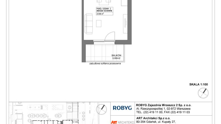 Rzut - Mieszkanie na sprzedaż 1 pokój o powierzchni 31,01 m² - numer I1.1M03 w Nowa Wałowa bud. I1