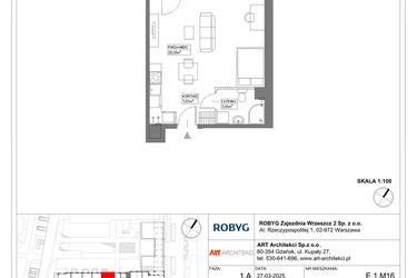 Rzut - Mieszkanie na sprzedaż 1 pokój o powierzchni 35,62 m² - numer E.1M16 w Nowa Wałowa bud. E