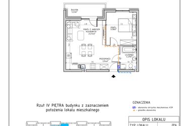 Rzut - Mieszkanie na sprzedaż 2 pokoje o powierzchni 44,15 m² - numer 36 w Osiedle Foresto