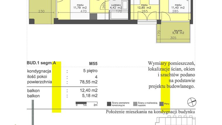 Rzut - Mieszkanie na sprzedaż 4 pokoje o powierzchni 78,55 m² - numer M55 w Apartamenty Dwa Światy etap II