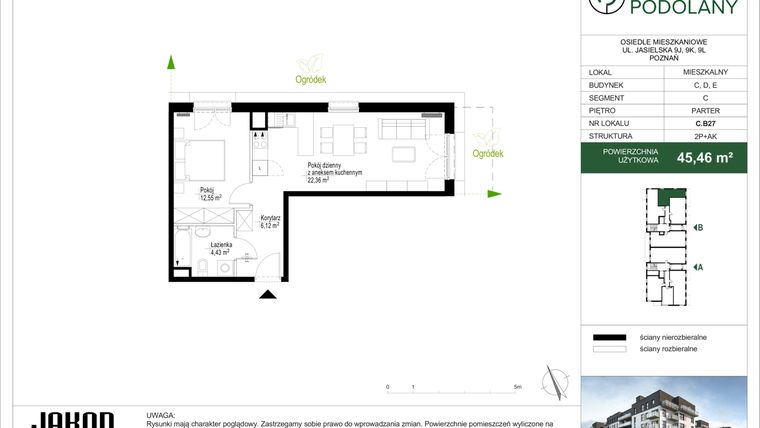 Rzut - Mieszkanie na sprzedaż 2 pokoje o powierzchni 45,35 m² - numer C.B27 w Sielskie Podolany II