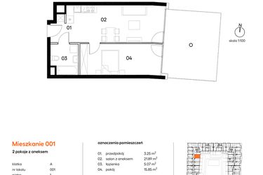 Rzut - Mieszkanie na sprzedaż 2 pokoje o powierzchni 46,06 m² - numer A001 w Miasto Polskich Mistrzów Olimpijskich