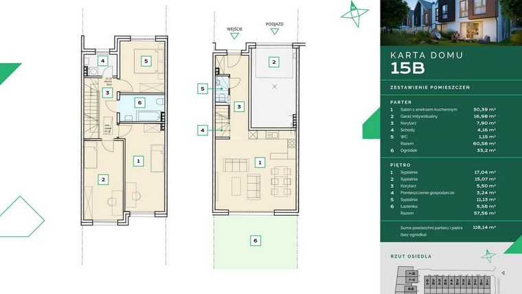 Rzut - Dom na sprzedaż 4 pokoje o powierzchni 118,14 m² - numer 15B w Zapolskiej 12
