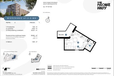 Rzut - Mieszkanie na sprzedaż 1 pokój o powierzchni 25,64 m² - numer A1.2.2.M8 w Nowe Promenady