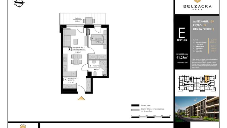 Rzut - Mieszkanie na sprzedaż 2 pokoje o powierzchni 41,29 m² - numer E.139 w Belzacka Park etap III