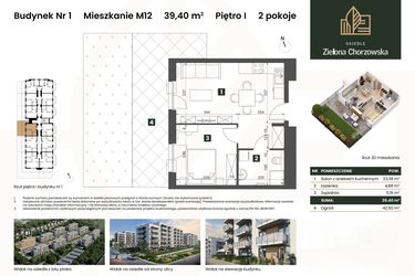 Rzut - Mieszkanie na sprzedaż 2 pokoje o powierzchni 39,4 m² - numer B1.M12 w Osiedle Zielona Chorzowska