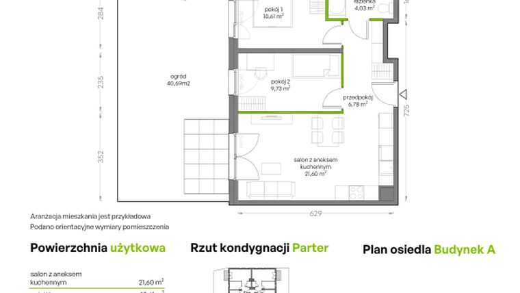 Rzut - Mieszkanie na sprzedaż 3 pokoje o powierzchni 52,75 m² - numer A/0/04 w Niepołomicka Vita