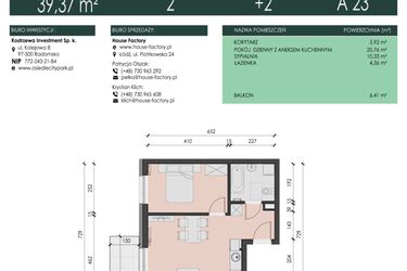 Rzut - Mieszkanie na sprzedaż 2 pokoje o powierzchni 39,37 m² - numer 23 w Osiedle City Park