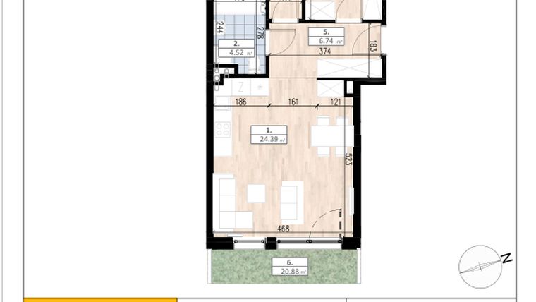 Rzut - Mieszkanie na sprzedaż 3 pokoje o powierzchni 58,15 m² - numer D2/0/3 w ACCANTO