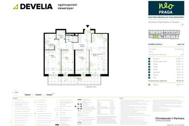 Rzut - Mieszkanie na sprzedaż 4 pokoje o powierzchni 82 m² - numer AA0102 w Neo Praga
