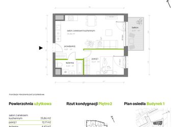 Rzut - Mieszkanie na sprzedaż 2 pokoje o powierzchni 47,07 m² - numer 1.02.M26 w Morska Vita