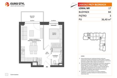 Rzut - Mieszkanie na sprzedaż 2 pokoje o powierzchni 36,4 m² - numer B4.17 w Osiedle Przy Błoniach 3 etap III
