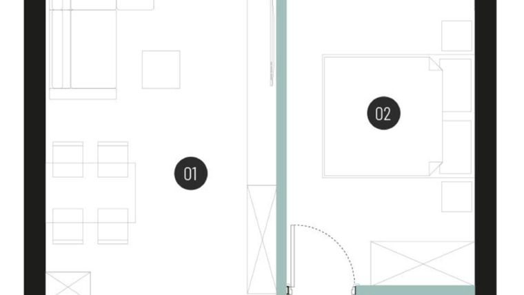 Rzut - Mieszkanie na sprzedaż 2 pokoje o powierzchni 41,77 m² - numer M31 w Atrium House