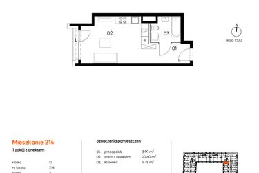 Rzut - Mieszkanie na sprzedaż 1 pokój o powierzchni 29,37 m² - numer A.G214 w Miasto Polskich Mistrzów Olimpijskich II