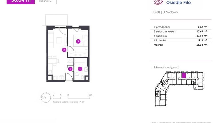 Rzut - Mieszkanie na sprzedaż 2 pokoje o powierzchni 36,04 m² - numer 2.C.3.05 w Murapol Osiedle Filo etap II