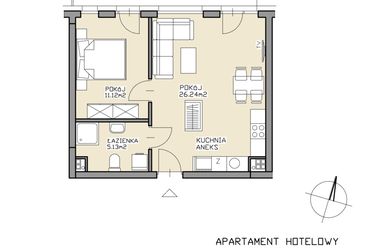 Rzut - Mieszkanie na sprzedaż 2 pokoje o powierzchni 42,49 m² - numer 24 w Apartamenty Zdrój