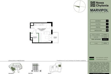 Rzut - Mieszkanie na sprzedaż 1 pokój o powierzchni 26,23 m² - numer A1-8-02 w Nowa Chylonia
