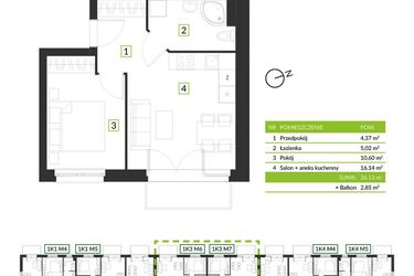 Rzut - Mieszkanie na sprzedaż 2 pokoje o powierzchni 36,13 m² - numer 1K3 M8 w Osiedle Krzeptów przy lesie
