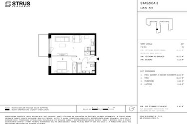 Rzut - Mieszkanie na sprzedaż 2 pokoje o powierzchni 41,72 m² - numer 4.A39 w Staszica 3