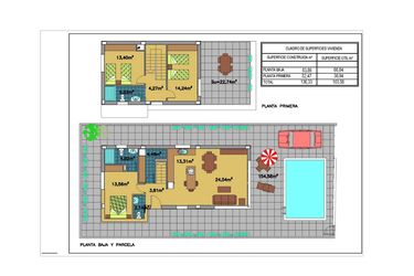 Rzut - Dom na sprzedaż 3 pokoje o powierzchni 136 m² - numer 1 w Dom w Pilar de la Horadada - 80536571