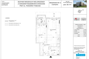 Rzut - Mieszkanie na sprzedaż 2 pokoje o powierzchni 39,11 m² - numer B13 w Podgórki Tynieckie