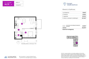 Rzut - Mieszkanie na sprzedaż 2 pokoje o powierzchni 46,35 m² - numer 2.A.4.04 w Murapol Osiedle Szafirove II