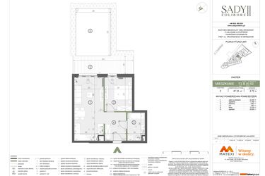 Rzut - Mieszkanie na sprzedaż 2 pokoje o powierzchni 47,33 m² - numer F2.B.00.02 w Sady Żoliborz II