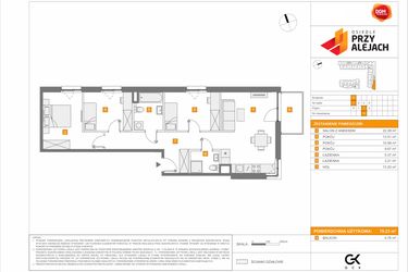 Rzut - Mieszkanie na sprzedaż 4 pokoje o powierzchni 78,23 m² - numer 3.1.D.13 w Osiedle przy Alejach etap 3
