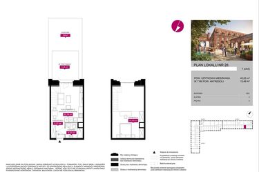 Rzut - Mieszkanie na sprzedaż 1 pokój o powierzchni 45,63 m² - numer G2.28 w Fuzja Lofty