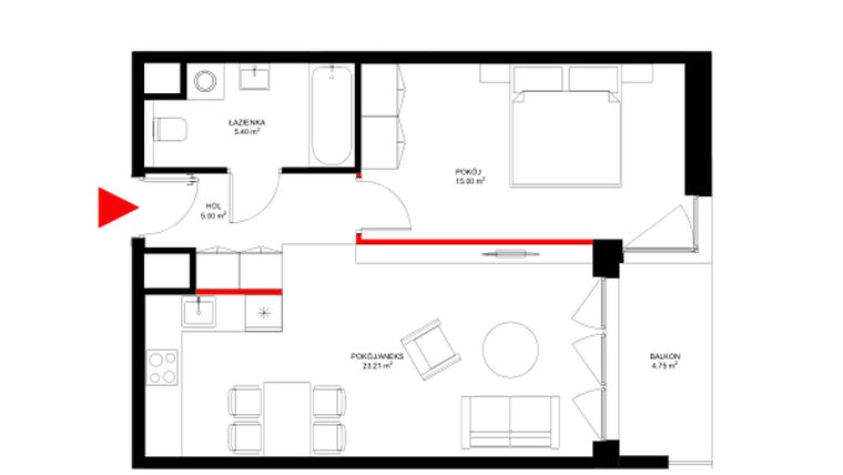 Rzut - Mieszkanie na sprzedaż 2 pokoje o powierzchni 48,61 m² - numer E.7.5 w INSPIRE ETAP IV – bud. E
