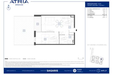Rzut - Mieszkanie na sprzedaż 2 pokoje o powierzchni 42,22 m² - numer 1.0.5 w Atria Nowe Żerniki