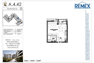 Rzut - Mieszkanie na sprzedaż 1 pokój o powierzchni 34,22 m² - numer A.4.42 w Osiedle BALTICA