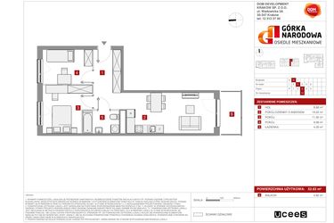 Rzut - Mieszkanie na sprzedaż 3 pokoje o powierzchni 52,63 m² - numer GN_4_1_H_12 w Osiedle Górka Narodowa