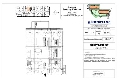 Rzut - Mieszkanie na sprzedaż 2 pokoje o powierzchni 46,6 m² - numer B2.48 w Osiedle Zielony Zakątek- etap II