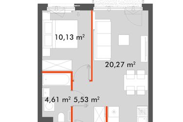 Rzut - Mieszkanie na sprzedaż 2 pokoje o powierzchni 40,54 m² - numer F1.C.03.09 w Splot Wola