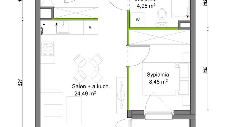 Rzut - Mieszkanie na sprzedaż 2 pokoje o powierzchni 37,92 m² - numer E2/G/02 w Orawska Vita