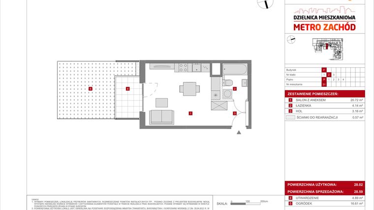 Rzut - Mieszkanie na sprzedaż 1 pokój o powierzchni 28,59 m² - numer F.31 w Dzielnica Mieszkaniowa Metro Zachód - etap 8