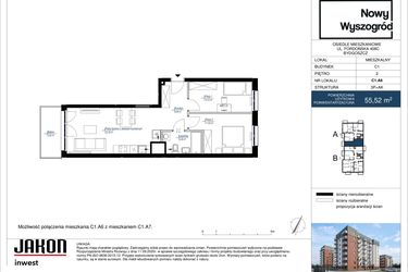 Rzut - Mieszkanie na sprzedaż 3 pokoje o powierzchni 55,52 m² - numer C1.A6 w Nowy Wyszogród etap II