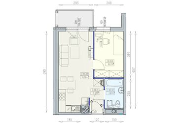 Rzut - Mieszkanie na sprzedaż 2 pokoje o powierzchni 35,62 m² - numer K1 2/8/8/2a w Południk 17 - budynek K1