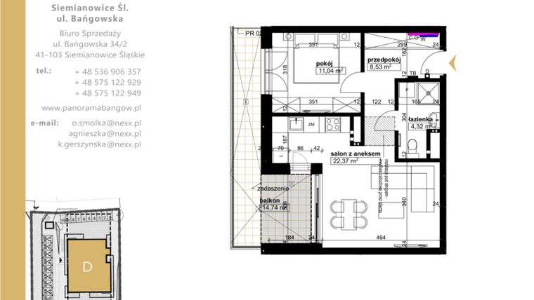 Rzut - Mieszkanie na sprzedaż 2 pokoje o powierzchni 46,26 m² - numer D.4.1 w Panorama Bańgów Etap II