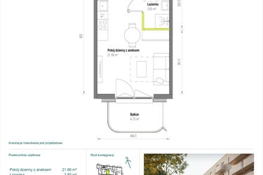 Rzut - Mieszkanie na sprzedaż 1 pokój o powierzchni 25,49 m² - numer A/1/2 w Skorosze Vita