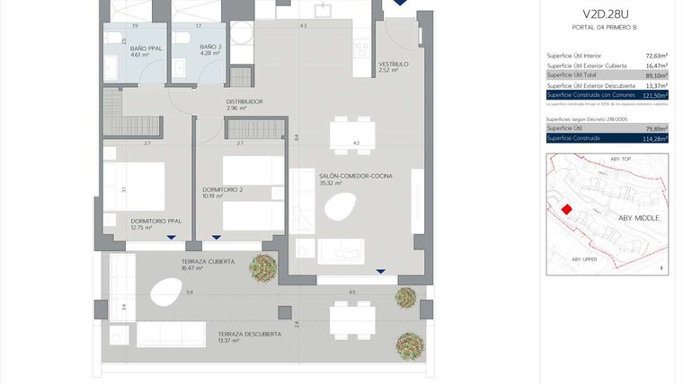 Rzut - Mieszkanie na sprzedaż 2 pokoje o powierzchni 103 m² - numer 4.1.B w Aby Middle