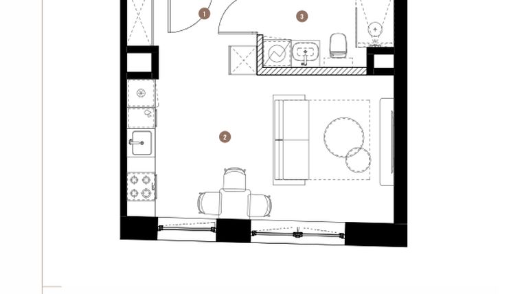 Rzut - Mieszkanie na sprzedaż 1 pokój o powierzchni 26,7 m² - numer 2.06.10 w Katowicka Residence